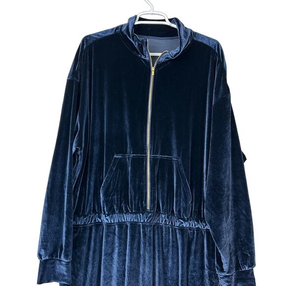 Fabletics Velour Zip-Up Wide Leg One Piece Jumpsuit Blue 4X - Picture 4 of 15
